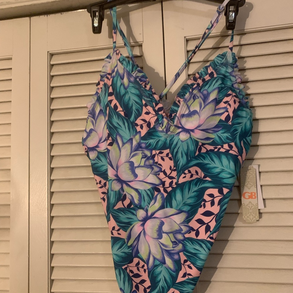Gianni Bini Floral One Piece Swimsuit - Blue and Pink